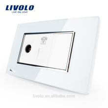 Toma estándar de TV y teléfono Livolo Luxur de EE. UU./AU con cristal de perla blanca VL-C391VT-81